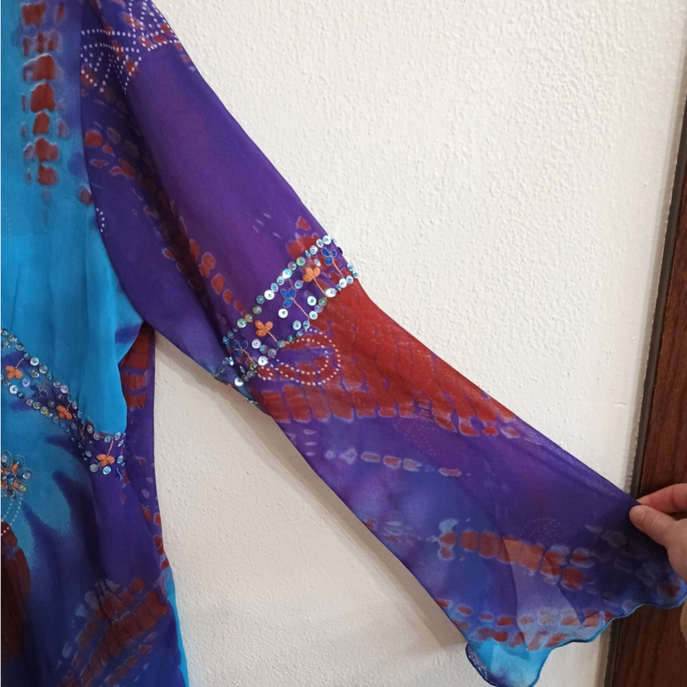 Phool Womens Tunic Blouse Blue Purple Sheer Sequin V Neck Lightweight Size XL - Picture 4 of 8